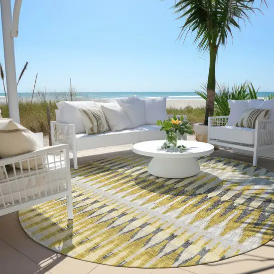 8' Gold Beige And Gray Round Southwestern Washable Indoor Outdoor Area Rug Photo 8
