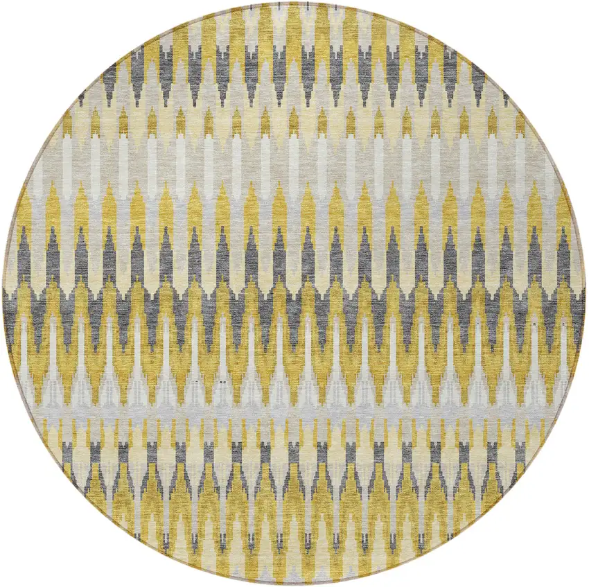8' Gold Beige And Gray Round Southwestern Washable Indoor Outdoor Area Rug Photo 3