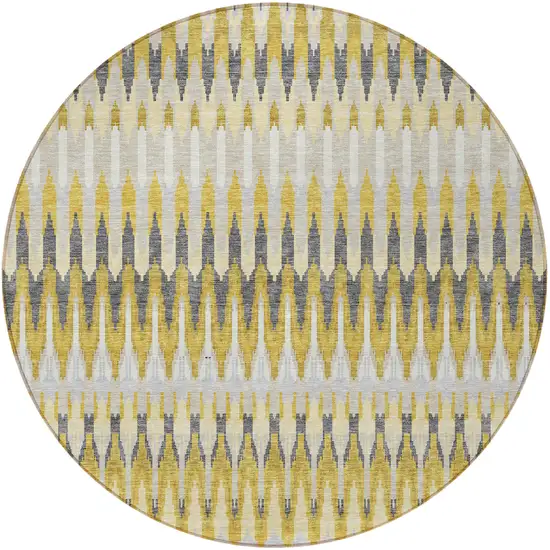 8' Gold Beige And Gray Round Southwestern Washable Indoor Outdoor Area Rug Photo 3