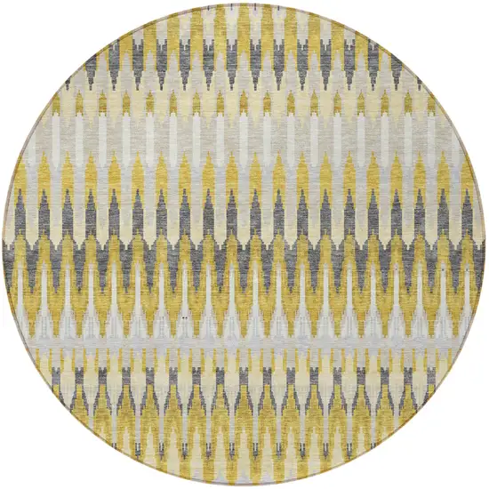 8' Gold Beige And Gray Round Southwestern Washable Indoor Outdoor Area Rug Photo 3