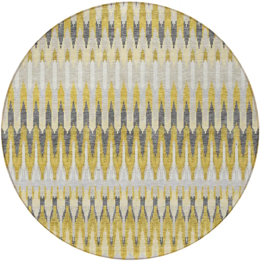 8' Gold Beige And Gray Round Southwestern Washable Indoor Outdoor Area Rug Photo 3