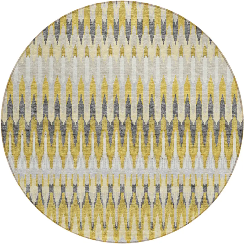8' Gold Beige And Gray Round Southwestern Washable Indoor Outdoor Area Rug Photo 1