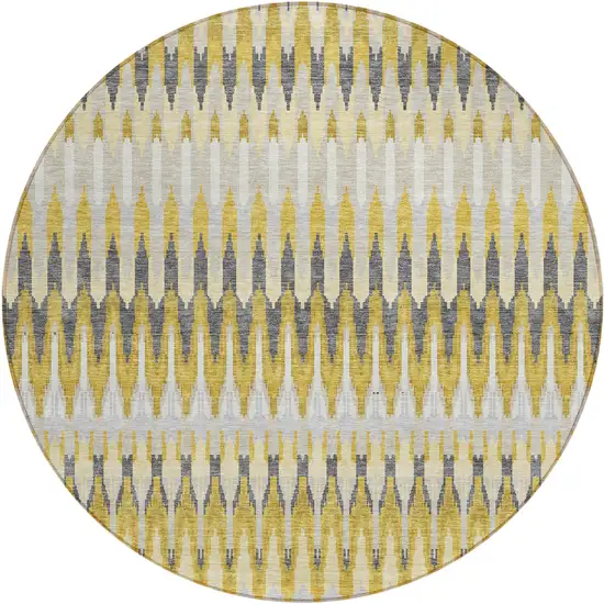 8' Gold Beige And Gray Round Southwestern Washable Indoor Outdoor Area Rug Photo 1