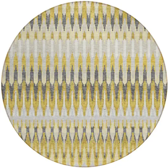 8' Gold Beige And Gray Round Southwestern Washable Indoor Outdoor Area Rug Photo 1