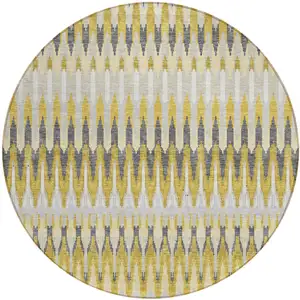 Photo of 8' Gold Beige And Gray Round Southwestern Washable Indoor Outdoor Area Rug