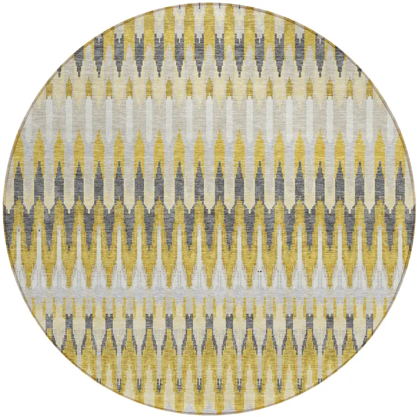 8' Gold Beige And Gray Round Southwestern Washable Indoor Outdoor Area Rug Photo 1