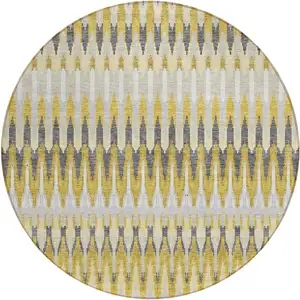 Photo of 8' Gold Beige And Gray Round Southwestern Washable Indoor Outdoor Area Rug