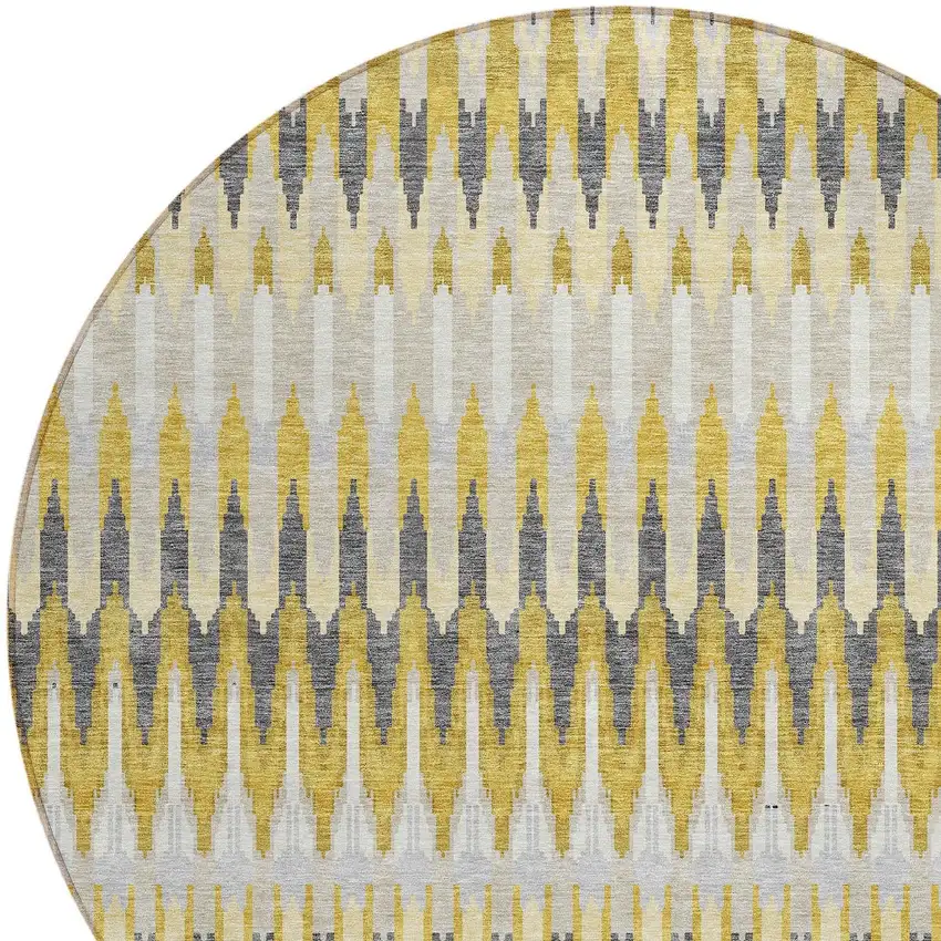 8' Gold Beige And Gray Round Southwestern Washable Indoor Outdoor Area Rug Photo 7