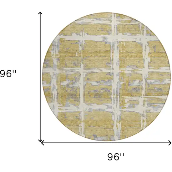 8' Gold Beige And Gray Round Striped Washable Indoor Outdoor Area Rug Photo 8