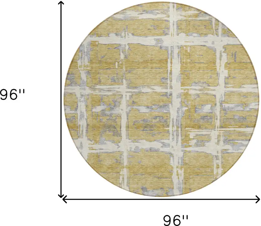 8' Gold Beige And Gray Round Striped Washable Indoor Outdoor Area Rug Photo 8