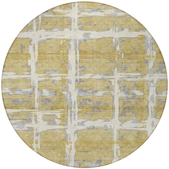 8' Gold Beige And Gray Round Striped Washable Indoor Outdoor Area Rug Photo 6