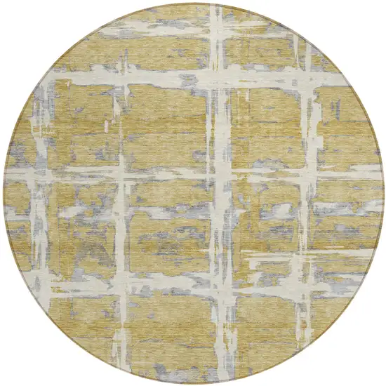 8' Gold Beige And Gray Round Striped Washable Indoor Outdoor Area Rug Photo 1