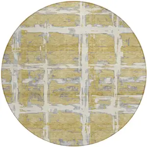 Photo of 8' Gold Beige And Gray Round Striped Washable Indoor Outdoor Area Rug