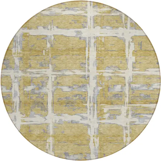 8' Gold Beige And Gray Round Striped Washable Indoor Outdoor Area Rug Photo 1