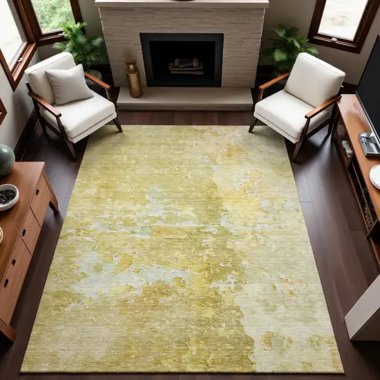 8' Gold Beige And Ivory Abstract Washable Area Rug With UV Protection Photo 5