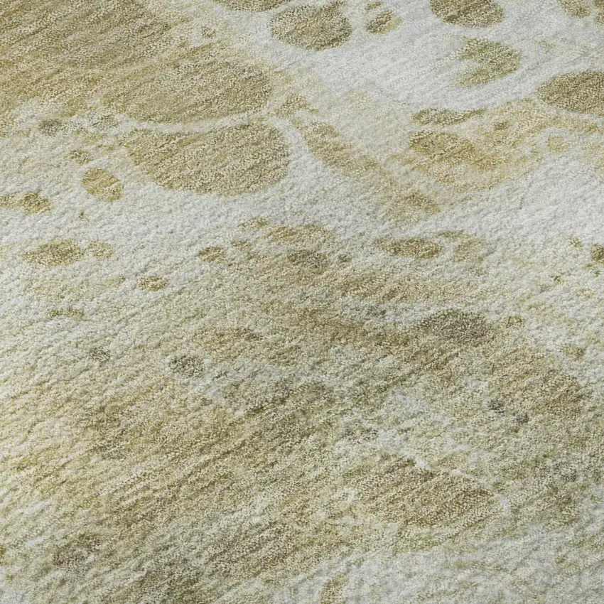 8' Gold Beige And Ivory Abstract Washable Round Rug With UV Protection Photo 8