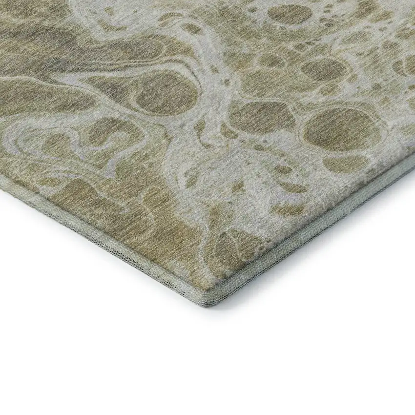 8' Gold Beige And Ivory Abstract Washable Round Rug With UV Protection Photo 6