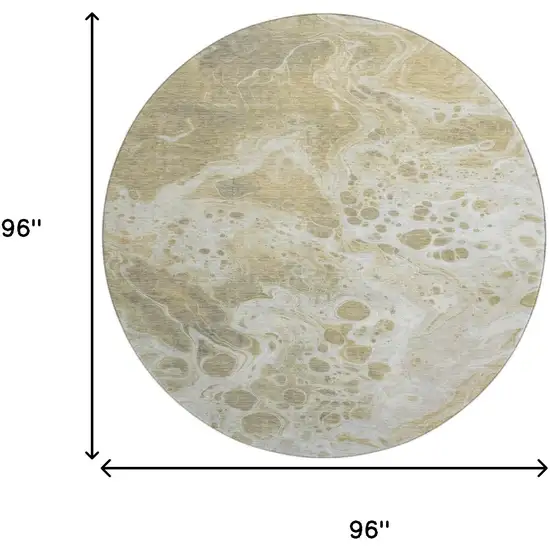 8' Gold Beige And Ivory Abstract Washable Round Rug With UV Protection Photo 9