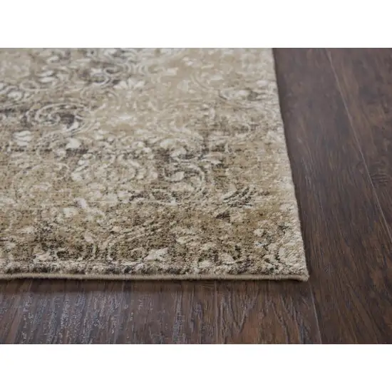 8' Gold Beige And Ivory New Zealand Lambs Wool Damask Hand Carved Handmade Area Rug Photo 4