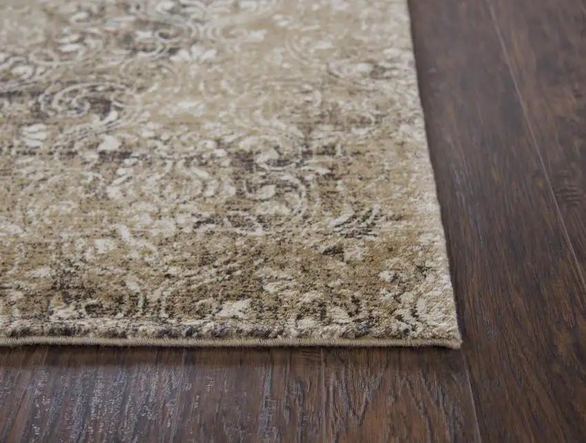 10' Gold Beige And Ivory New Zealand Lambs Wool Damask Hand Carved Handmade Area Rug Photo 4