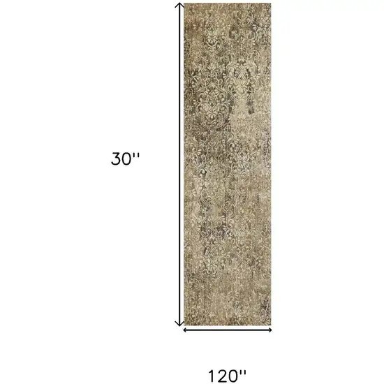 10' Gold Beige And Ivory New Zealand Lambs Wool Damask Hand Carved Handmade Area Rug Photo 6