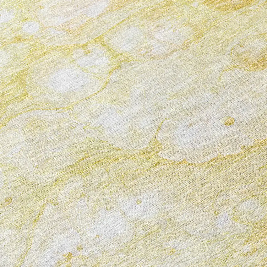 8' Gold Beige And Ivory Round Abstract Washable Indoor Outdoor Area Rug Photo 9