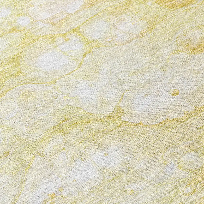 8' Gold Beige And Ivory Round Abstract Washable Indoor Outdoor Area Rug Photo 9