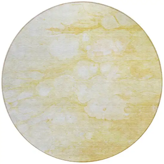8' Gold Beige And Ivory Round Abstract Washable Indoor Outdoor Area Rug Photo 5