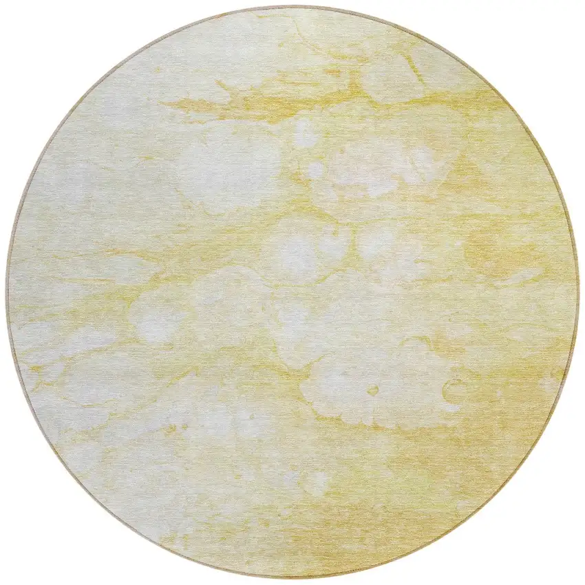 8' Gold Beige And Ivory Round Abstract Washable Indoor Outdoor Area Rug Photo 5