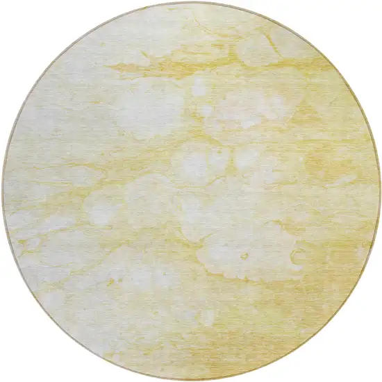 8' Gold Beige And Ivory Round Abstract Washable Indoor Outdoor Area Rug Photo 1