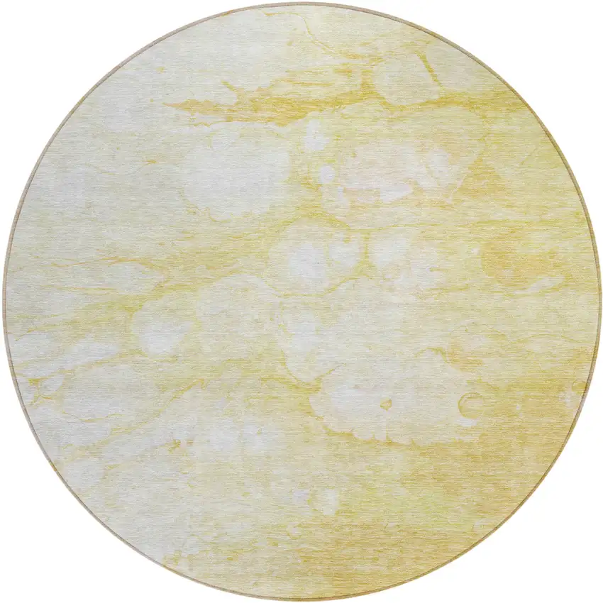 8' Gold Beige And Ivory Round Abstract Washable Indoor Outdoor Area Rug Photo 1