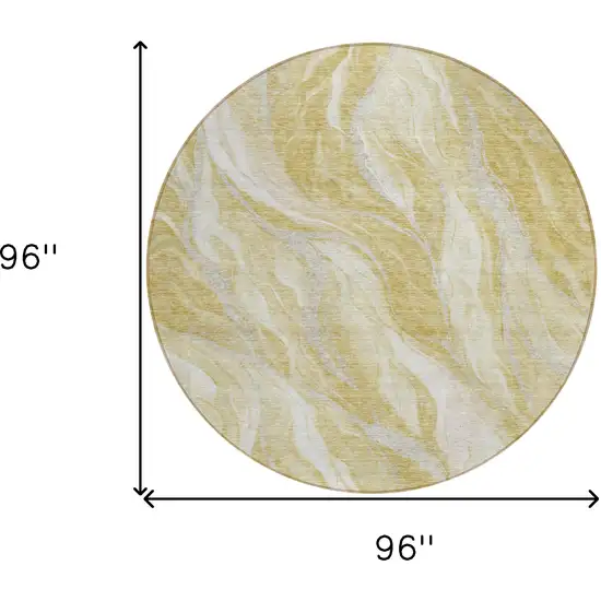 8' Gold Beige And Ivory Round Abstract Washable Indoor Outdoor Area Rug Photo 8