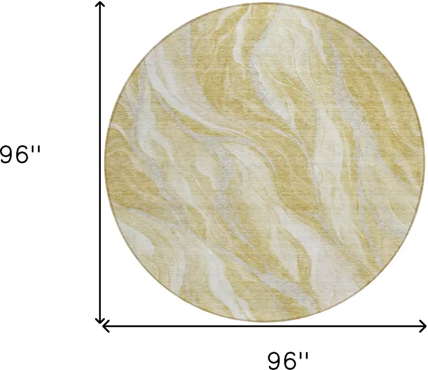 8' Gold Beige And Ivory Round Abstract Washable Indoor Outdoor Area Rug Photo 8