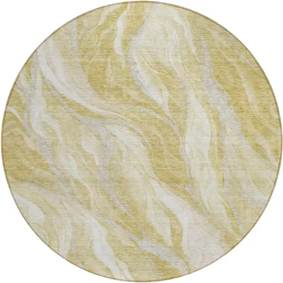 8' Gold Beige And Ivory Round Abstract Washable Indoor Outdoor Area Rug Photo 1