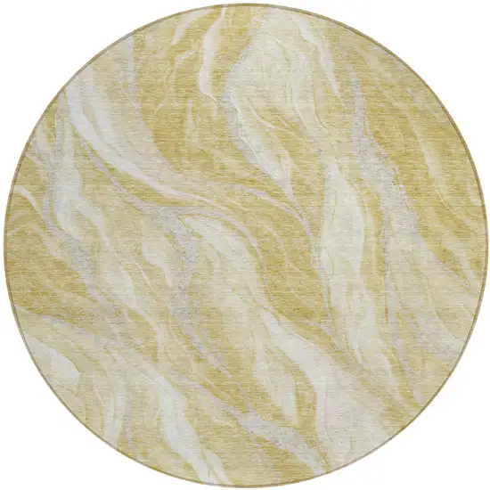 8' Gold Beige And Ivory Round Abstract Washable Indoor Outdoor Area Rug Photo 1