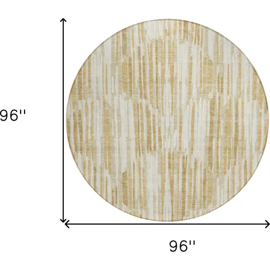8' Gold Beige And Ivory Round Abstract Washable Indoor Outdoor Area Rug Photo 3
