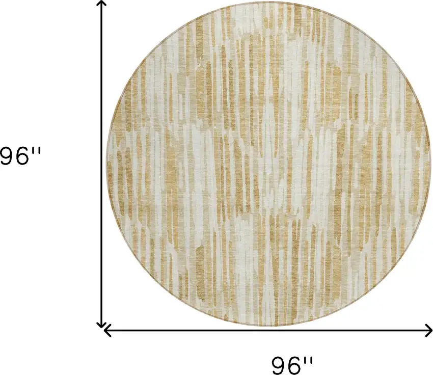 8' Gold Beige And Ivory Round Abstract Washable Indoor Outdoor Area Rug Photo 3