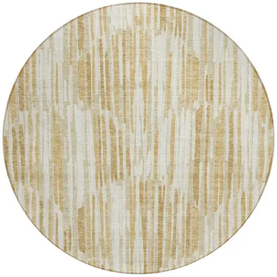 8' Gold Beige And Ivory Round Abstract Washable Indoor Outdoor Area Rug Photo 4