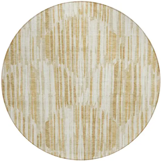8' Gold Beige And Ivory Round Abstract Washable Indoor Outdoor Area Rug Photo 2