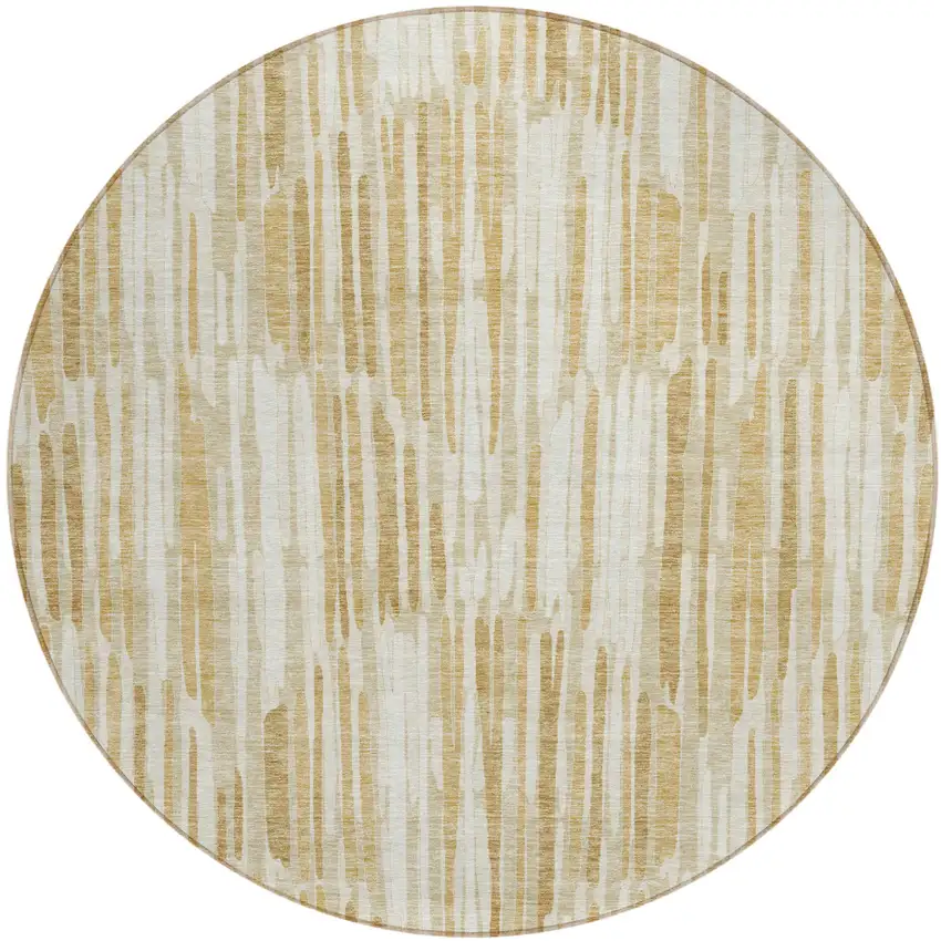 8' Gold Beige And Ivory Round Abstract Washable Indoor Outdoor Area Rug Photo 2
