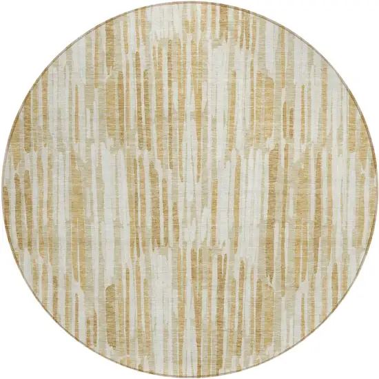 8' Gold Beige And Ivory Round Abstract Washable Indoor Outdoor Area Rug Photo 2