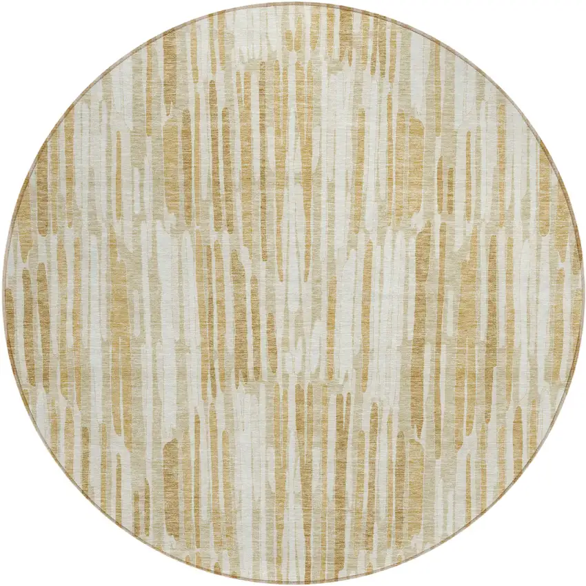 8' Gold Beige And Ivory Round Abstract Washable Indoor Outdoor Area Rug Photo 2