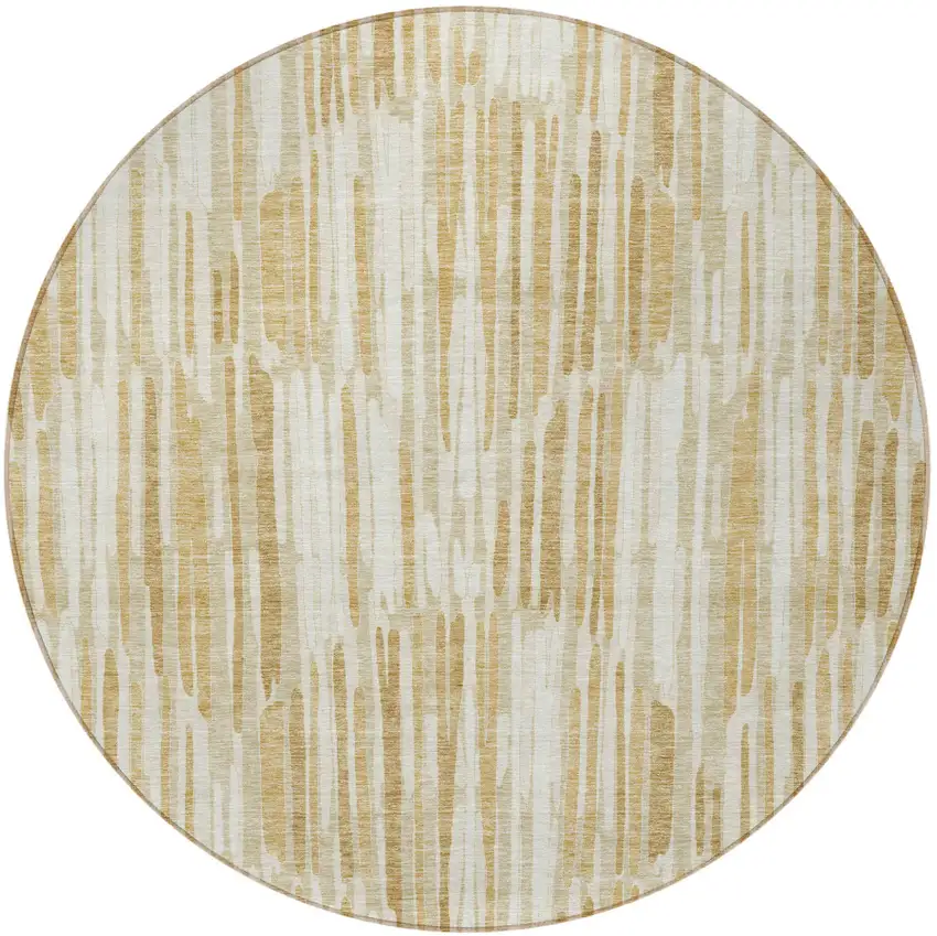 8' Gold Beige And Ivory Round Abstract Washable Indoor Outdoor Area Rug Photo 5