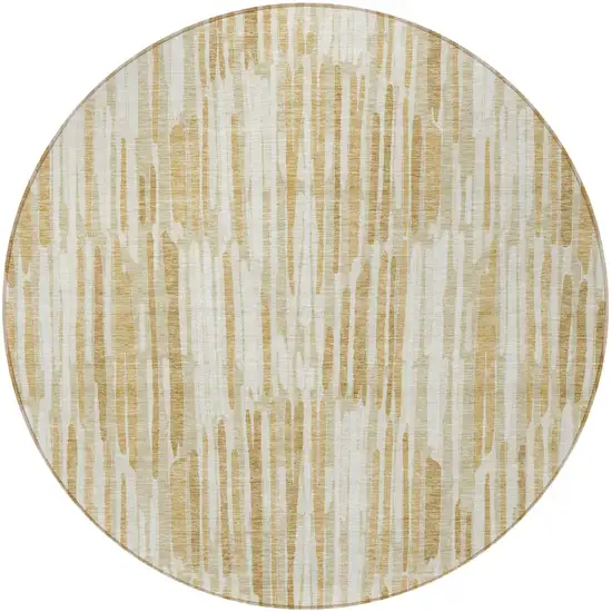 8' Gold Beige And Ivory Round Abstract Washable Indoor Outdoor Area Rug Photo 5