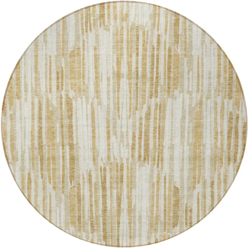 8' Gold Beige And Ivory Round Abstract Washable Indoor Outdoor Area Rug Photo 5