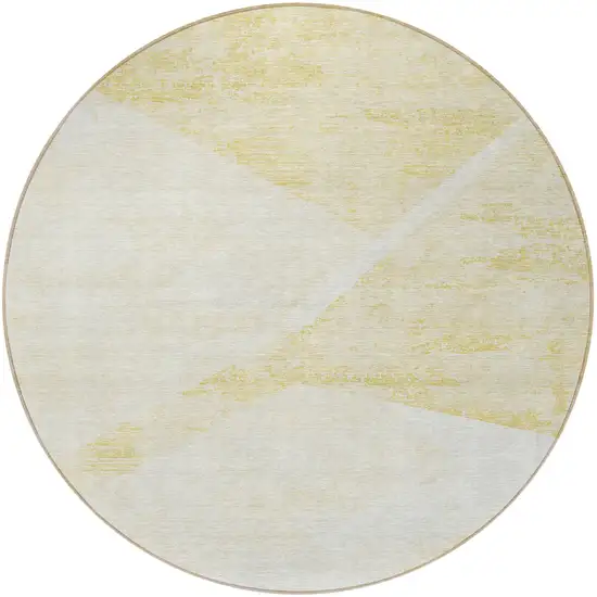 8' Gold Beige And Ivory Round Abstract Washable Indoor Outdoor Area Rug Photo 5