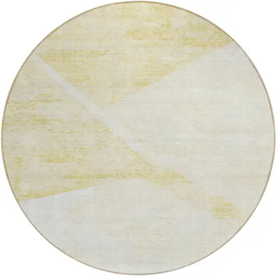 8' Gold Beige And Ivory Round Abstract Washable Indoor Outdoor Area Rug Photo 1