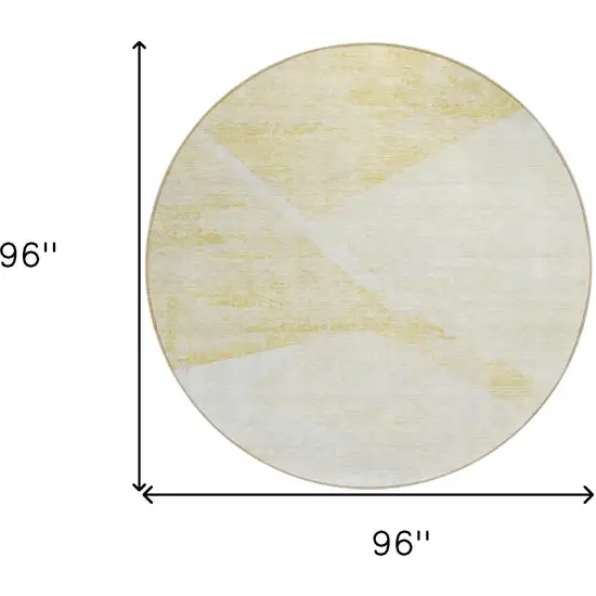 8' Gold Beige And Ivory Round Abstract Washable Indoor Outdoor Area Rug Photo 3