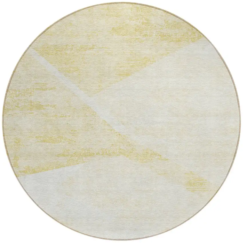 8' Gold Beige And Ivory Round Abstract Washable Indoor Outdoor Area Rug Photo 4