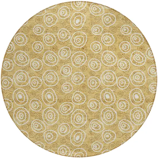 8' Gold Beige And Ivory Round Geometric Washable Indoor Outdoor Area Rug Photo 2